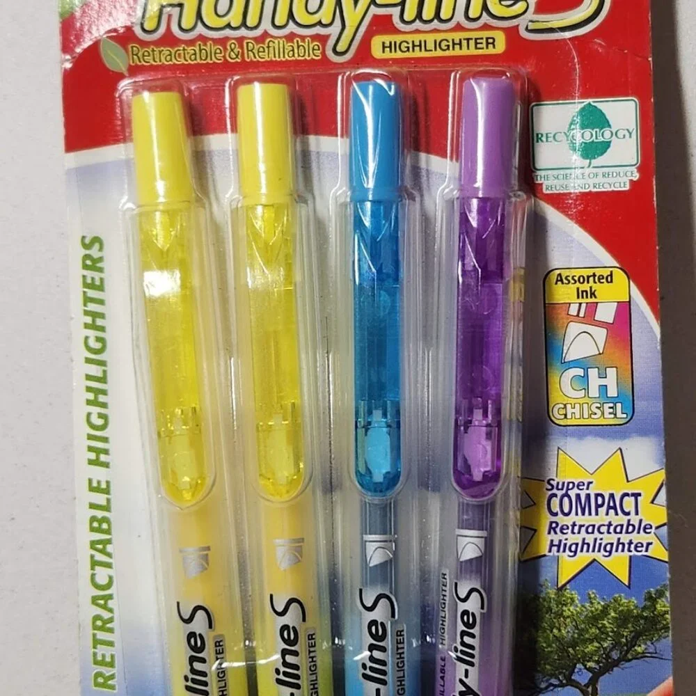 NEW Pentel Recycled Handy-Lines Slim Retractable Highlighters Pens 4 Pac…
